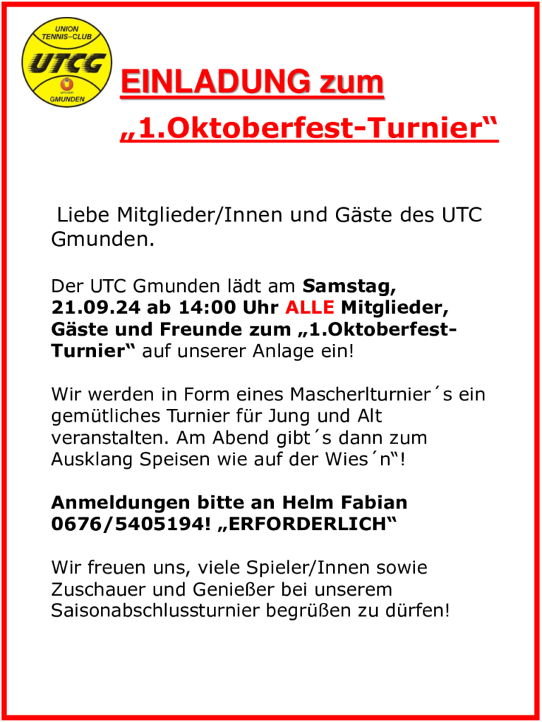 EINLADUNG zum 1. Oktoberfest - Turnier